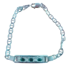 Esclava de plata con tres esmeraldas para hombre